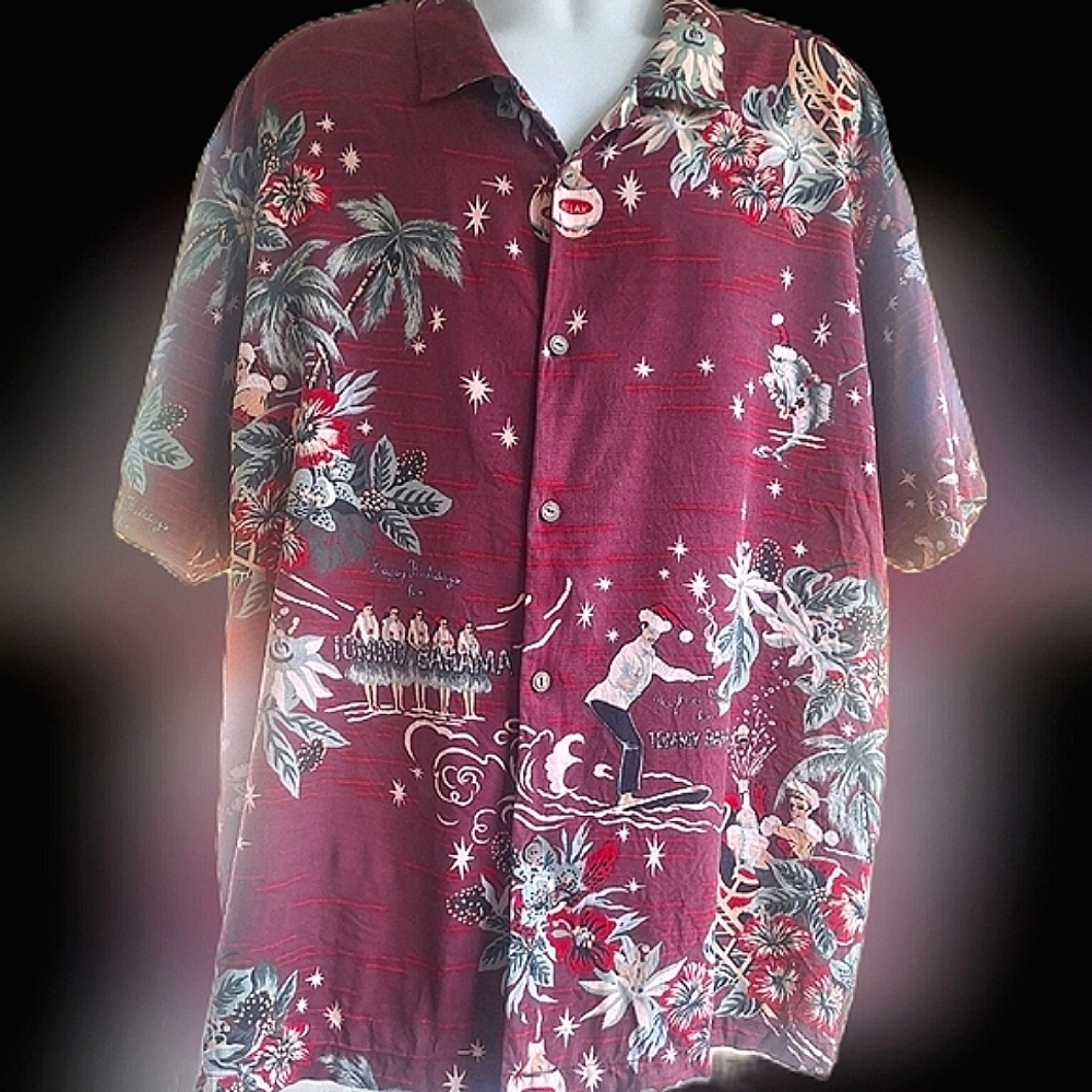 Tommy Bahama silk Christmas aloha shirt